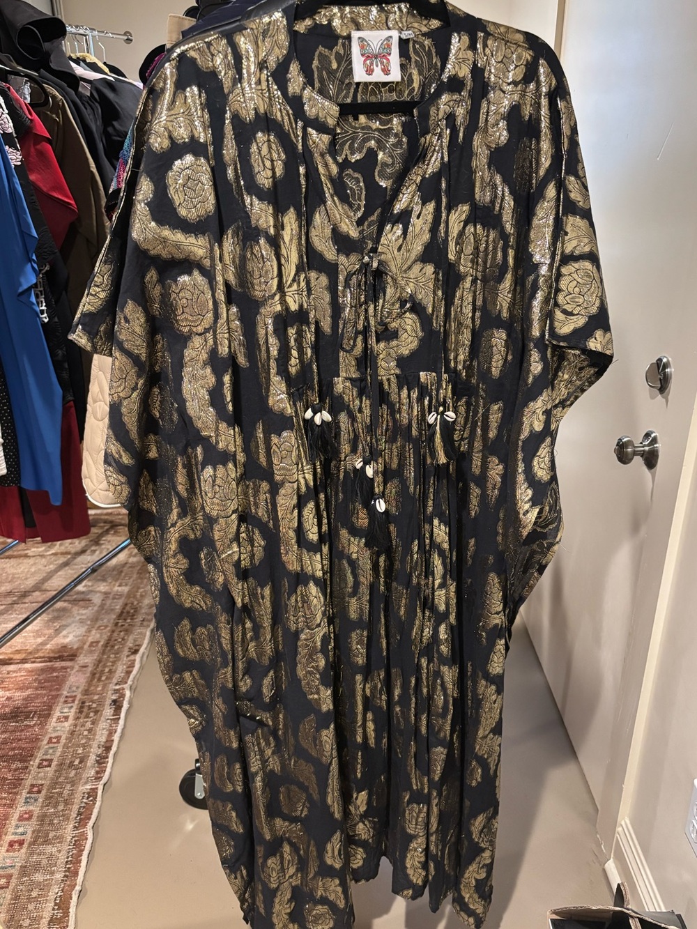 Meghan Fabulous Black & Gold Metallic Maxi Dress/Caftan
